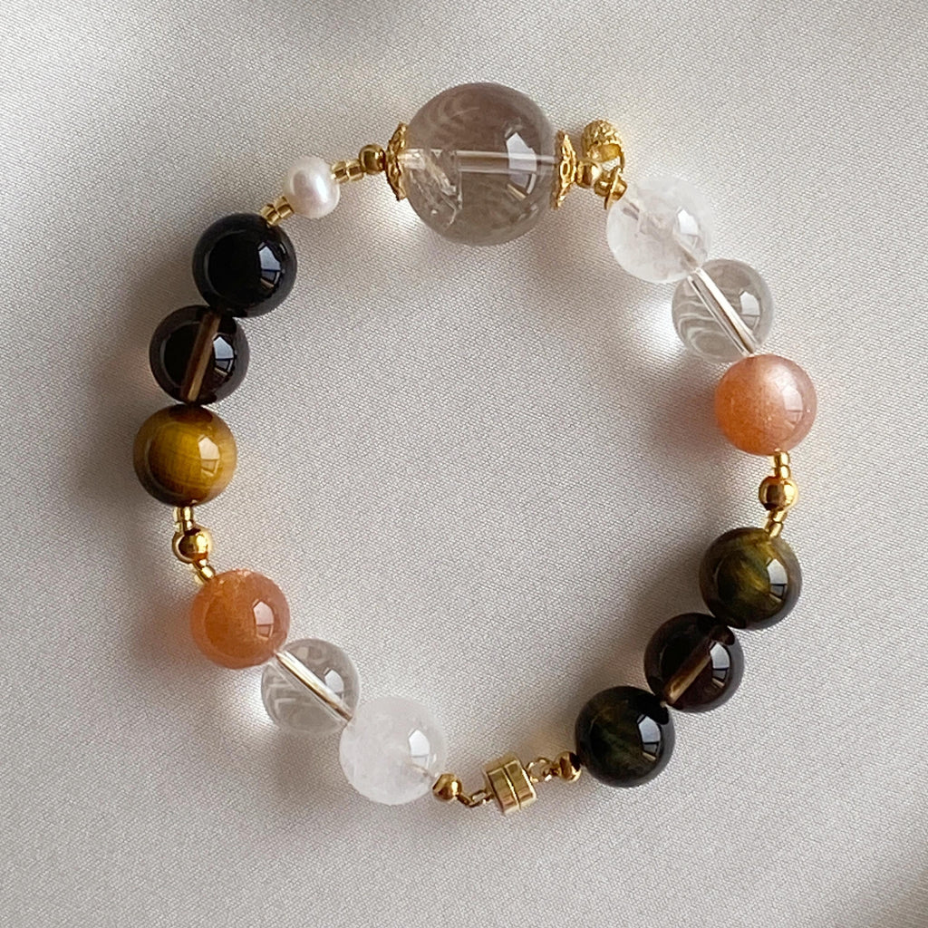 Clear Quartz & Obsidian Aura Bracelet: Your Guardian for Stability and Confidence