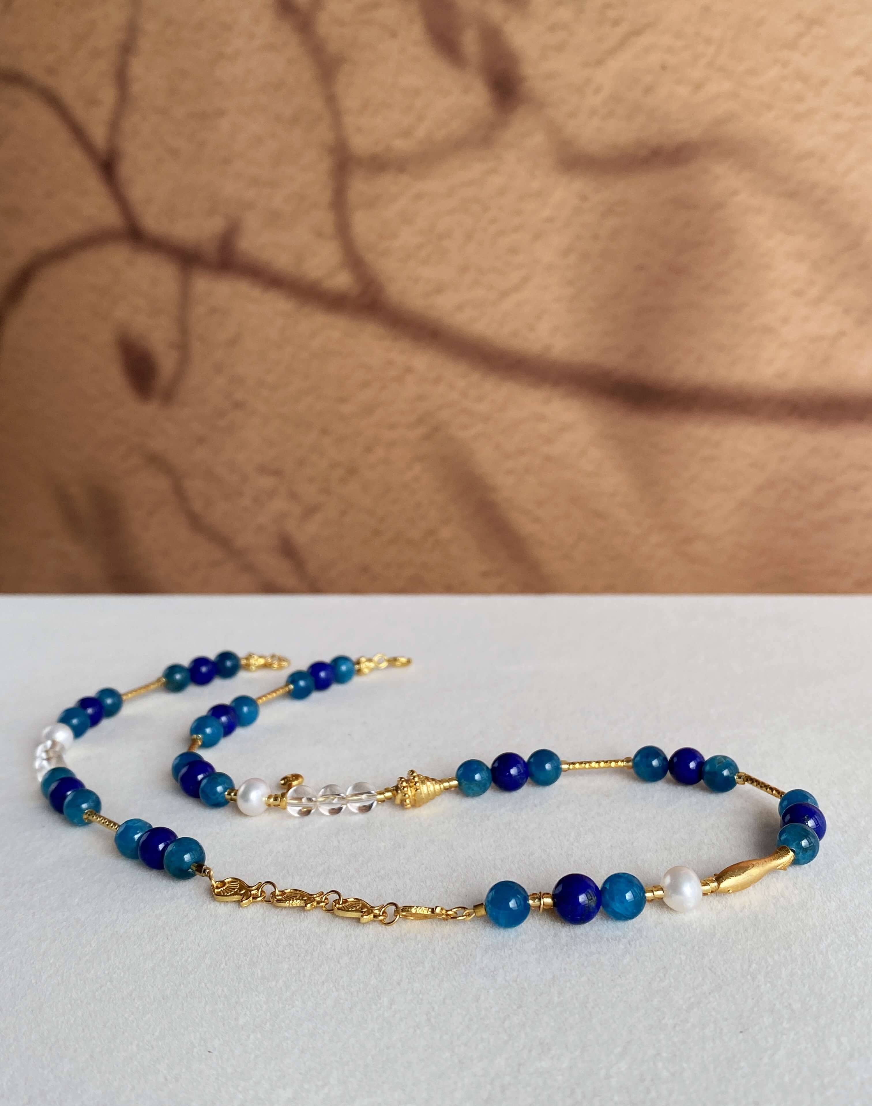Lapis Lazuli Necklace with Blue Apatite, Crystal Jewelry to Awaken Intuition and Wisdom
