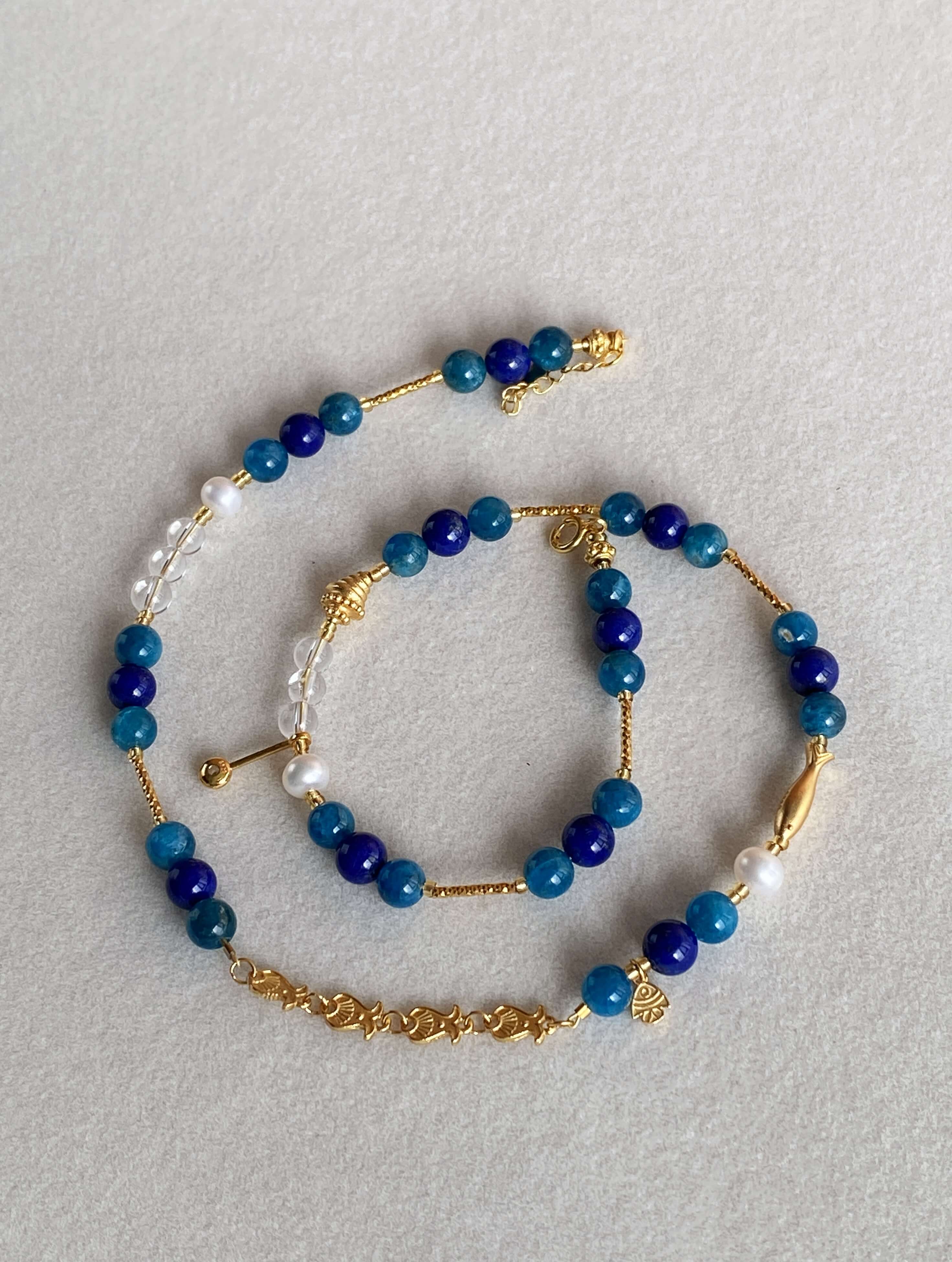 Natural Light Photography: Full Layout Display of Blue Phosphate Lapis Lazuli Necklace