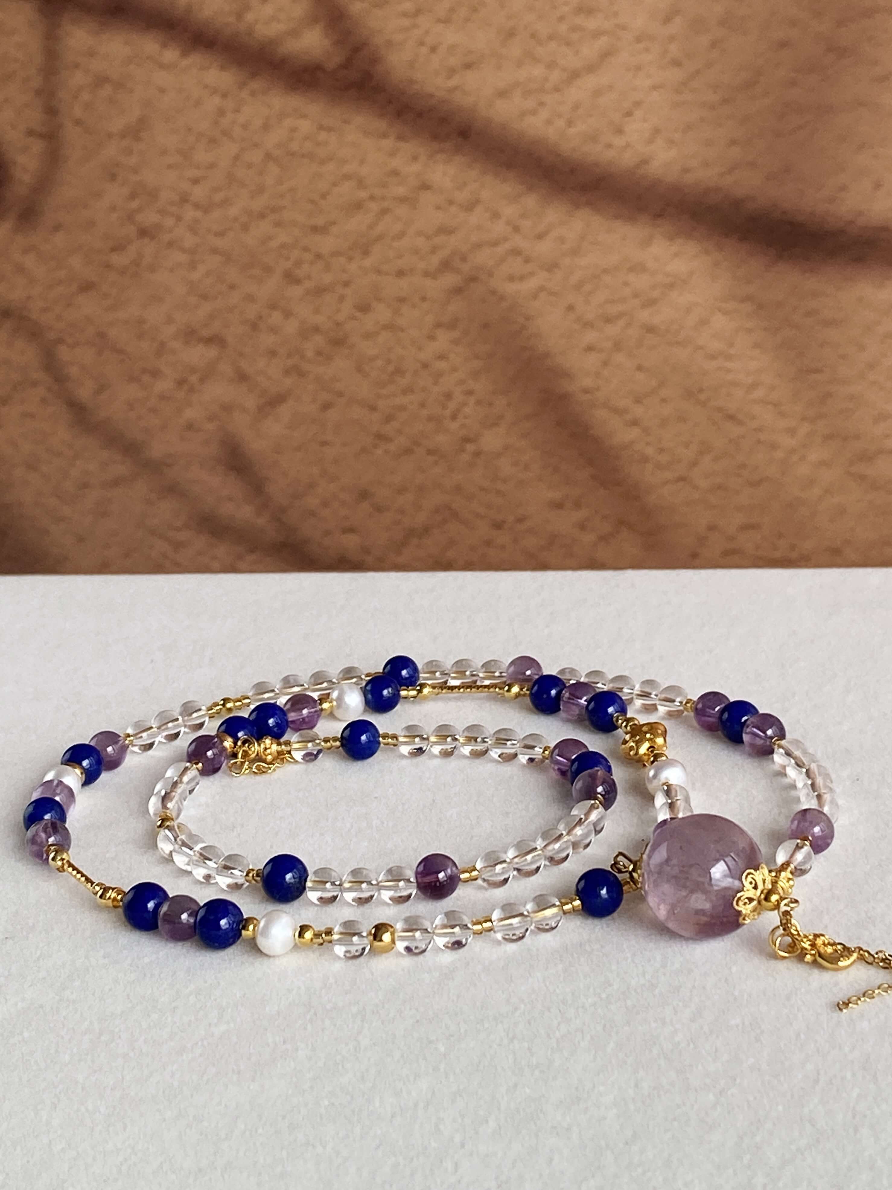 Lapis Lazuli and Amethyst Necklace: A Meaningful Spiritual Crystal Gift for Women