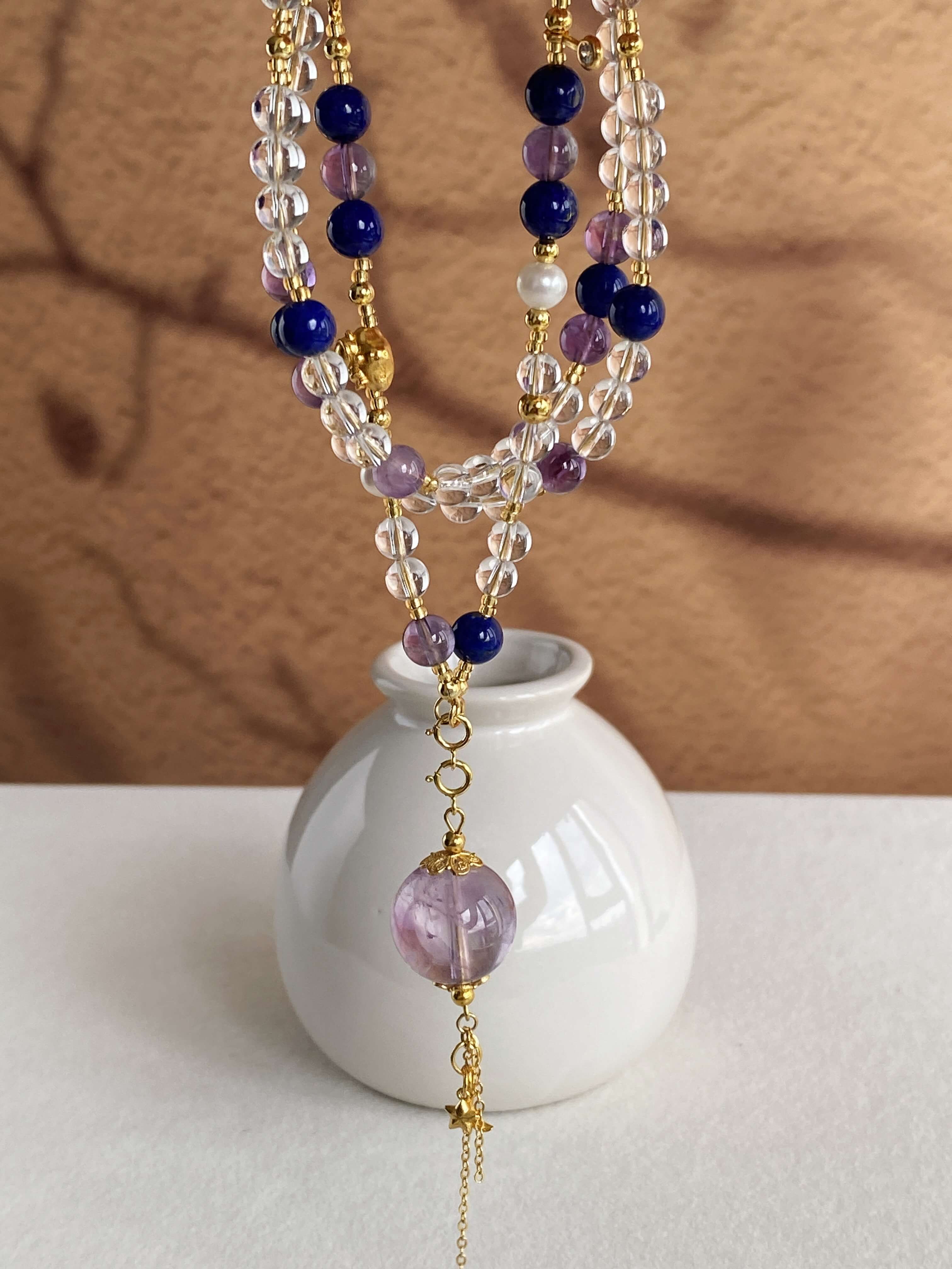 Lapis Lazuli and Amethyst Necklace A designer crystal necklace beloved by highly sensitive individuals and spiritual seekers