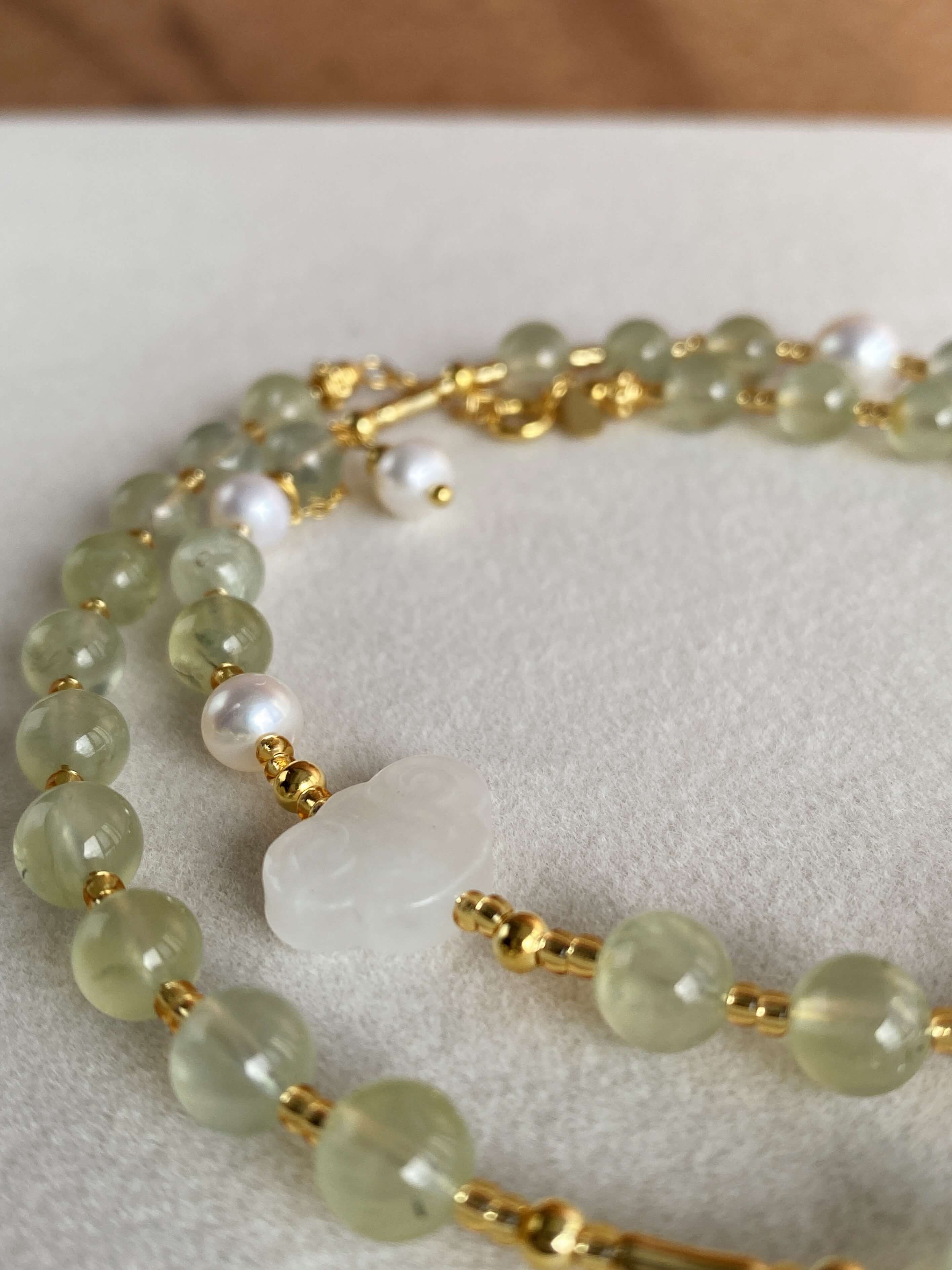 Grape Stone and Hetian Jade Necklace Close-up of the Beaded Section