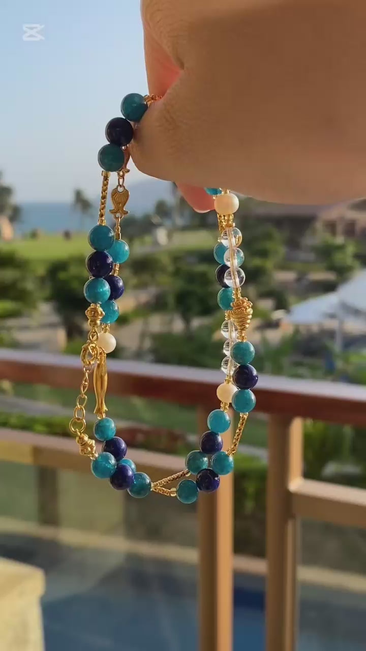 Ocean‘s Secret Intuition Necklace: Deep Wisdom from Blue Apatite & Lapis